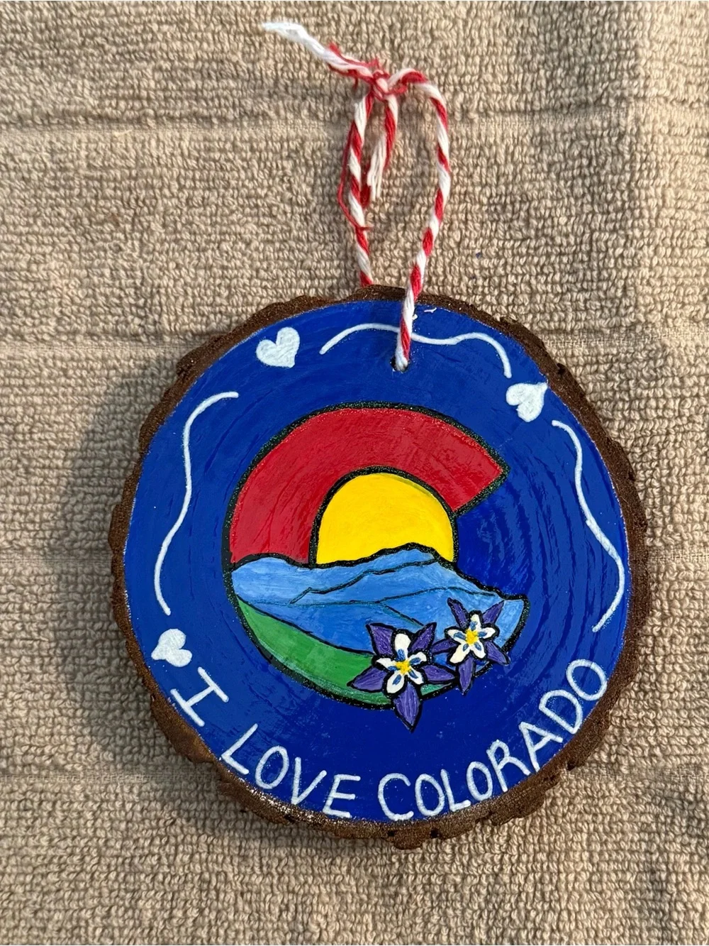 I Love Colorado Painted Wood Ornament - Blue